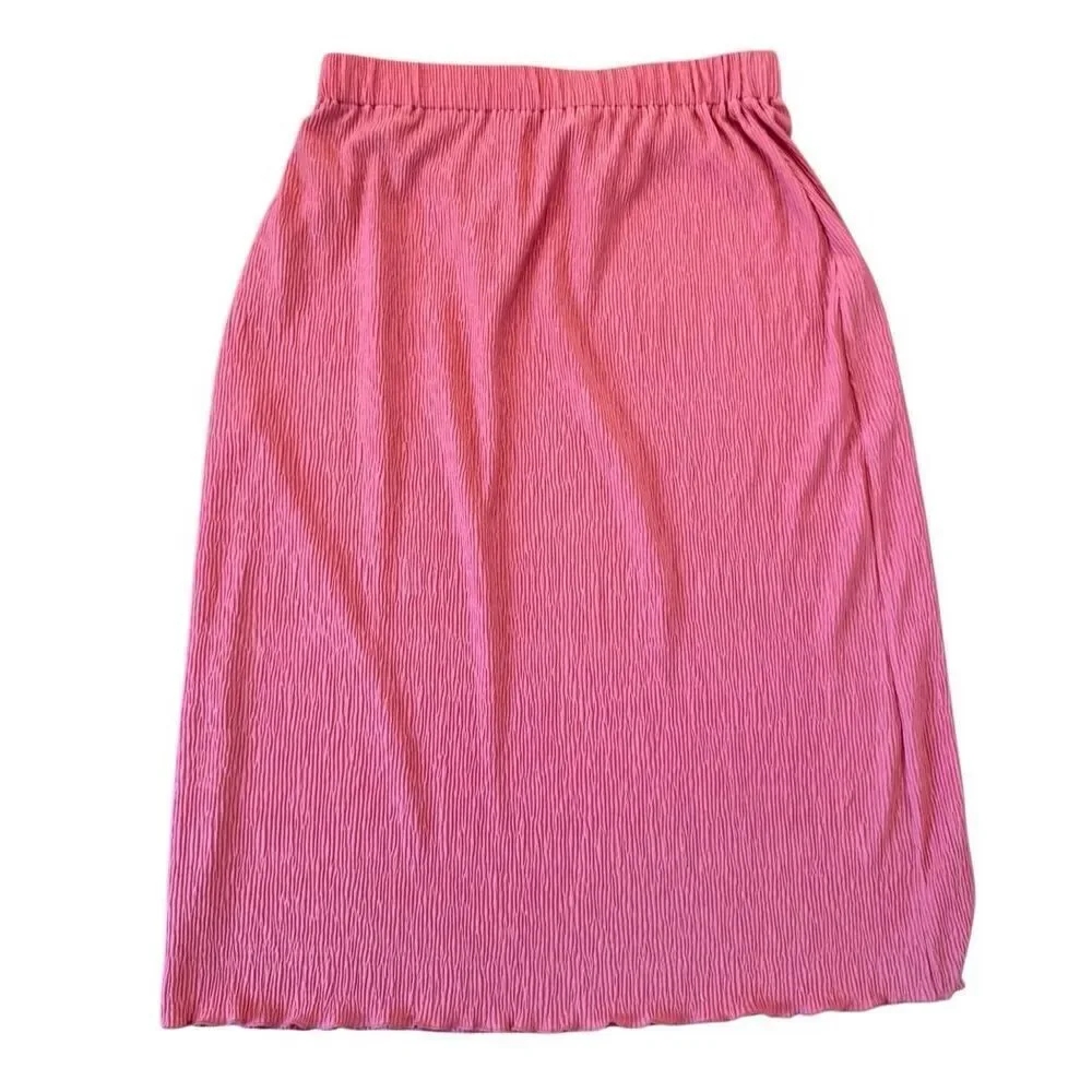Loft crinkled high waist midi skirt size M pink